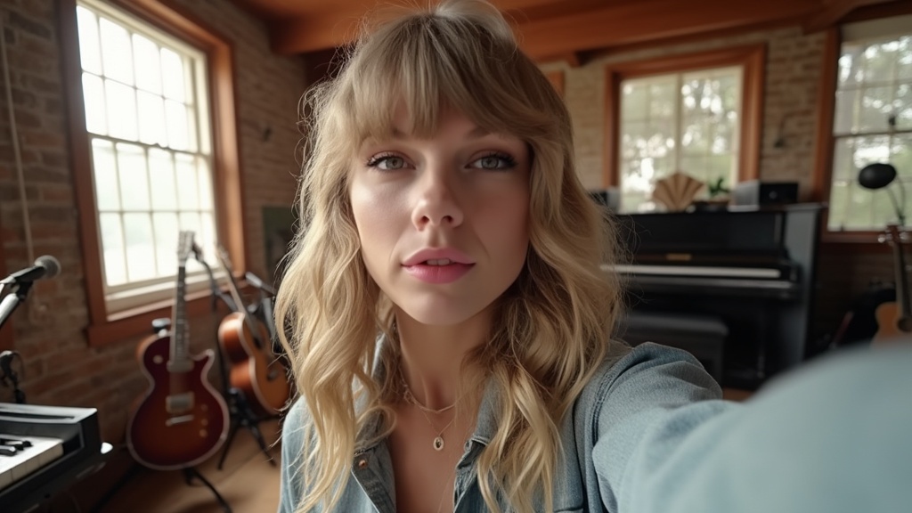 Taylor Swift studio selfie no makeup